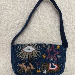 NWT Beaded Navy Eye & Star Shoulder Bag